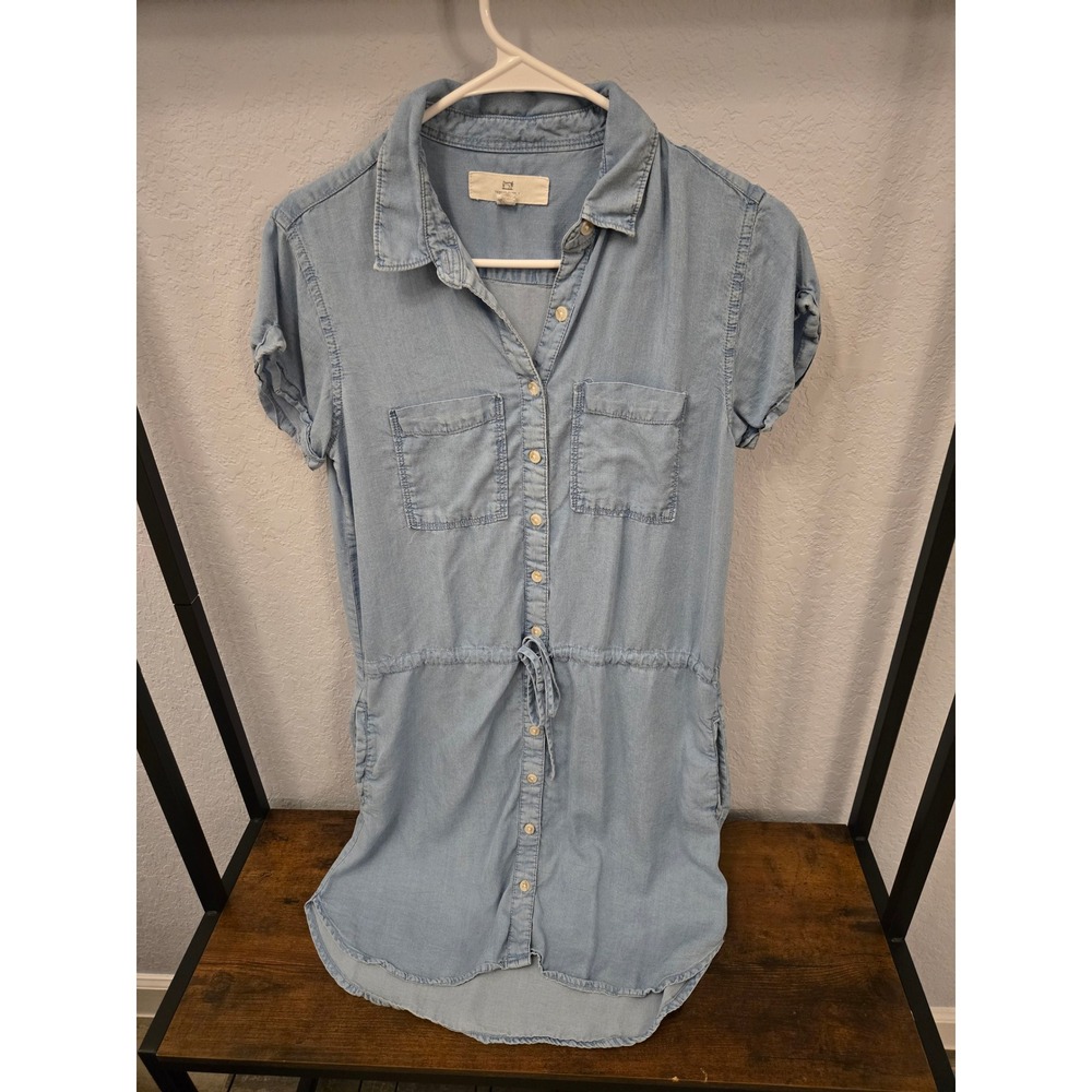 Thread & Supply Womens Small Chambray Shirt Dress Short Sleeve Casual